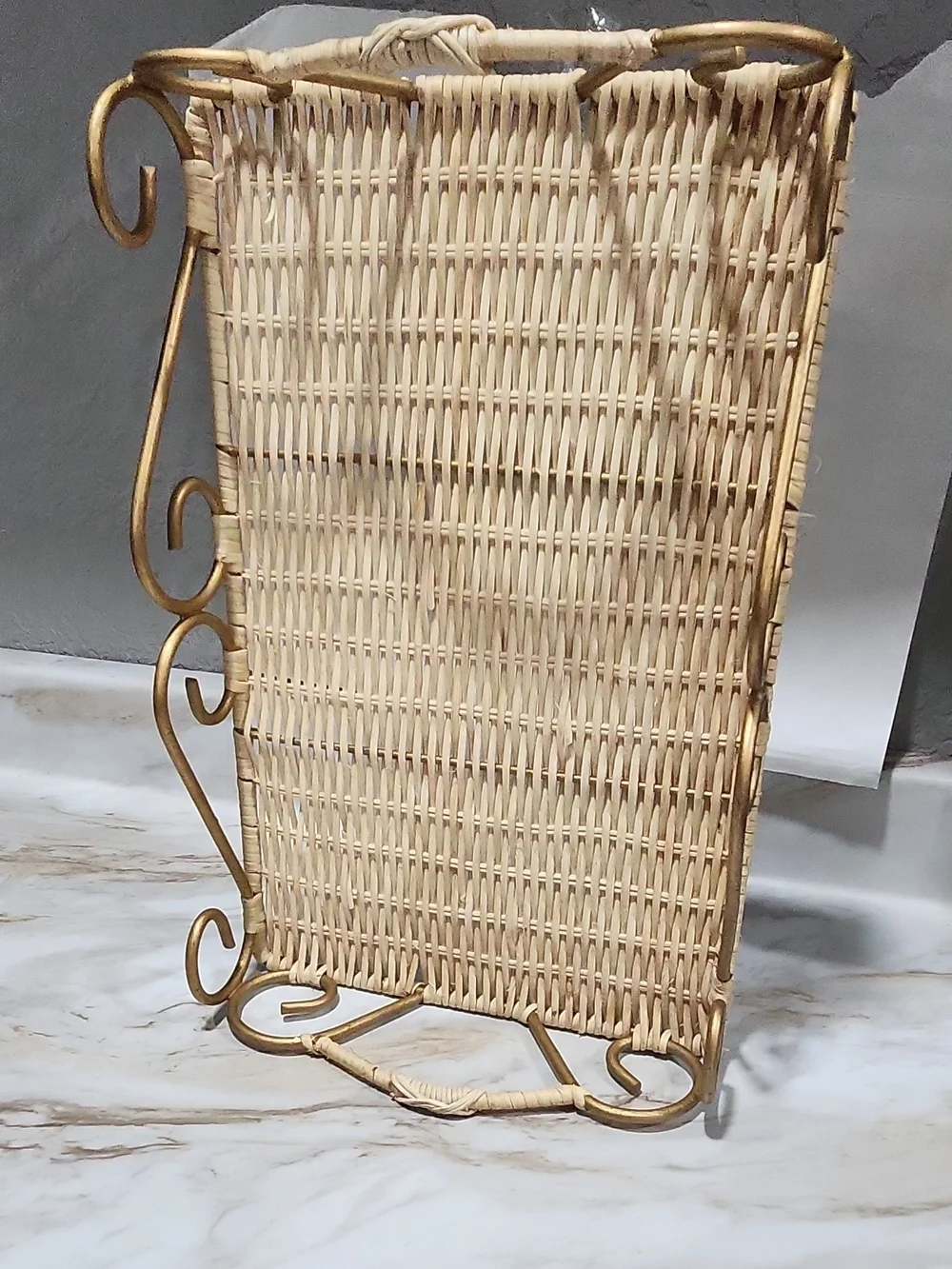 Woven Rattan Tray with Gold Metal Frame - Natural